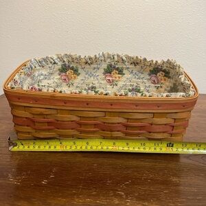 Longaberger 1996 Buffet Basket Signed w/ Floral Liner & Protector